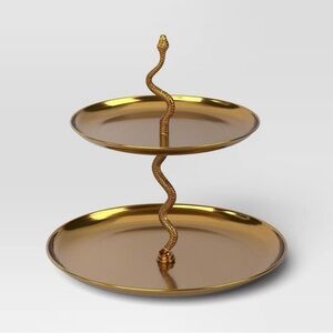 Threshold Gold Two-Tiered Snake Display Serving Hosting Tray Stainless Steel